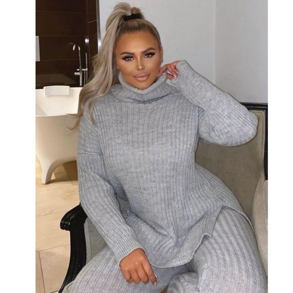 Gray Long Sleeve Turtle Neck Top and Leggings Set - Picture 4 of 11